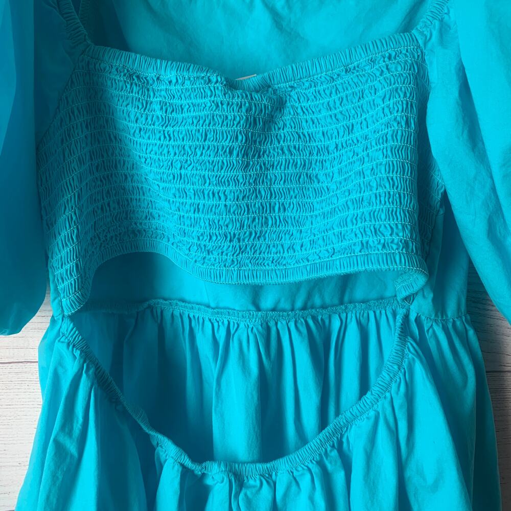A New Day Blue Puff Sleeve Dress On or Off Shoulder Cutout Back Size Small - Picture 6 of 13